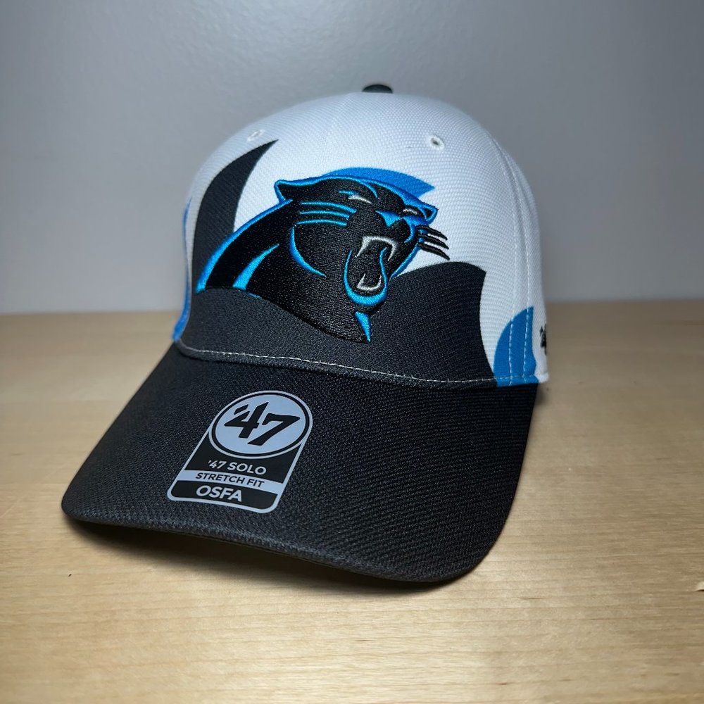 Carolina Panthers Baseball Hat Cap 47 Brand Stretch OSFA Wave Shark Tooth Black